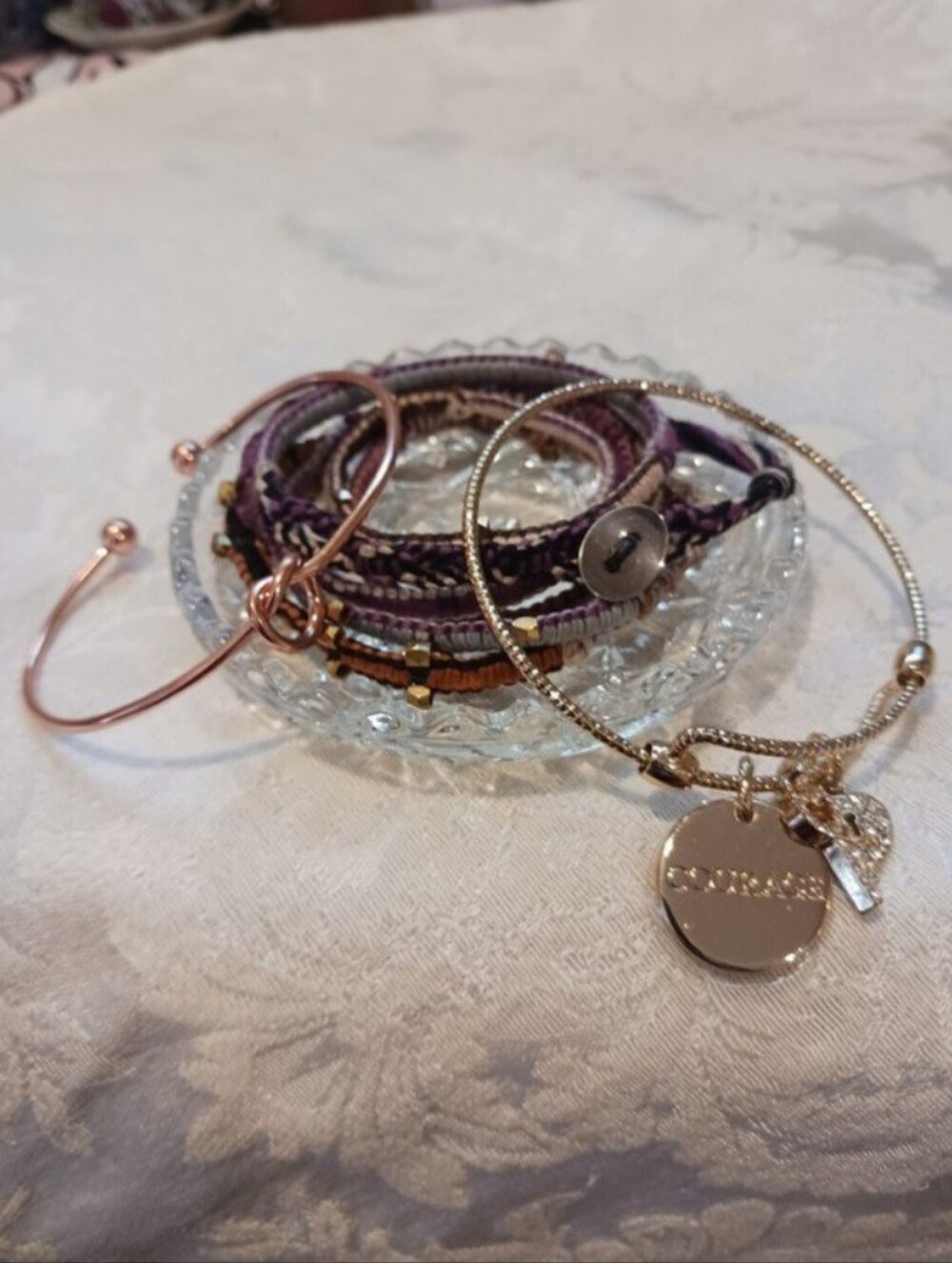 Bracelet Set - Gold Charm - Copper Love Knot - Hand Woven Wrap